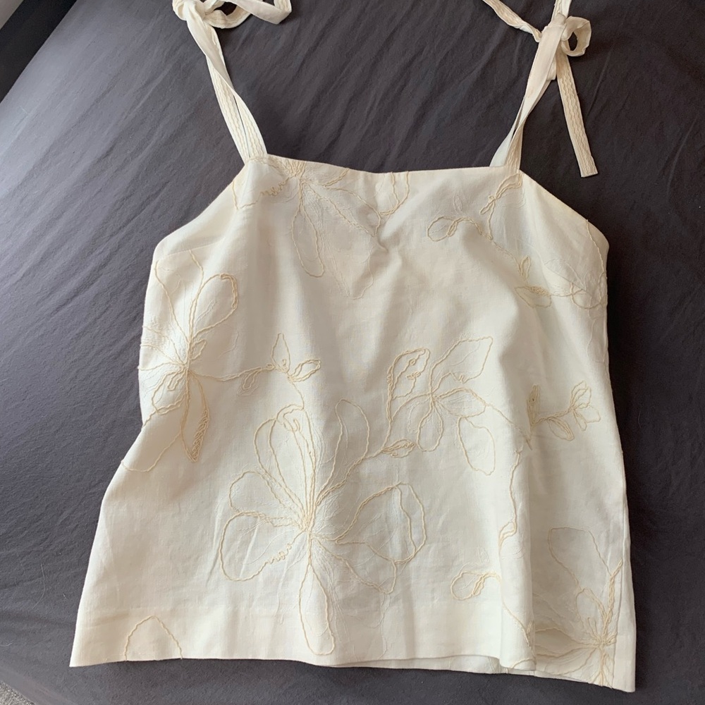 Zara embroidered tie-shoulder top in white